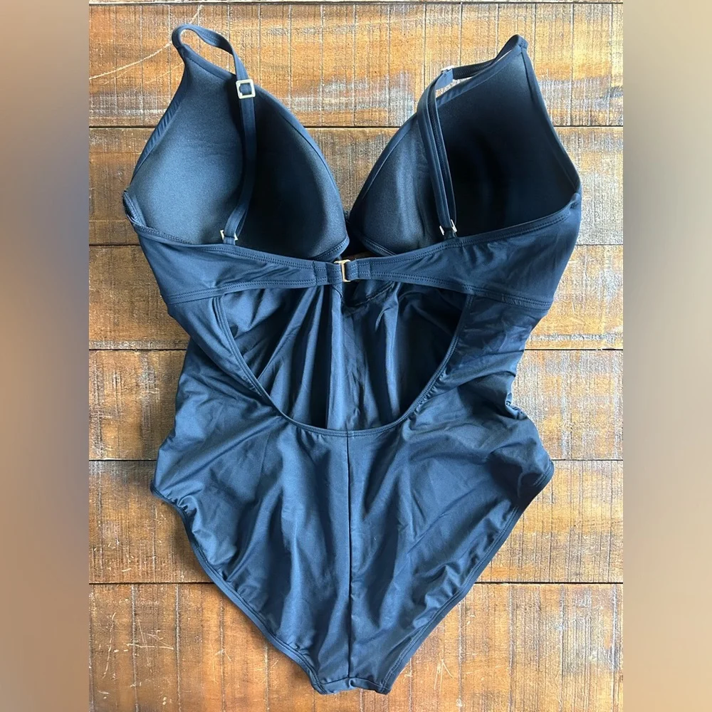 La Blanca Black Keyhole Shirred 1pc‎ Swimsuit 16 XL